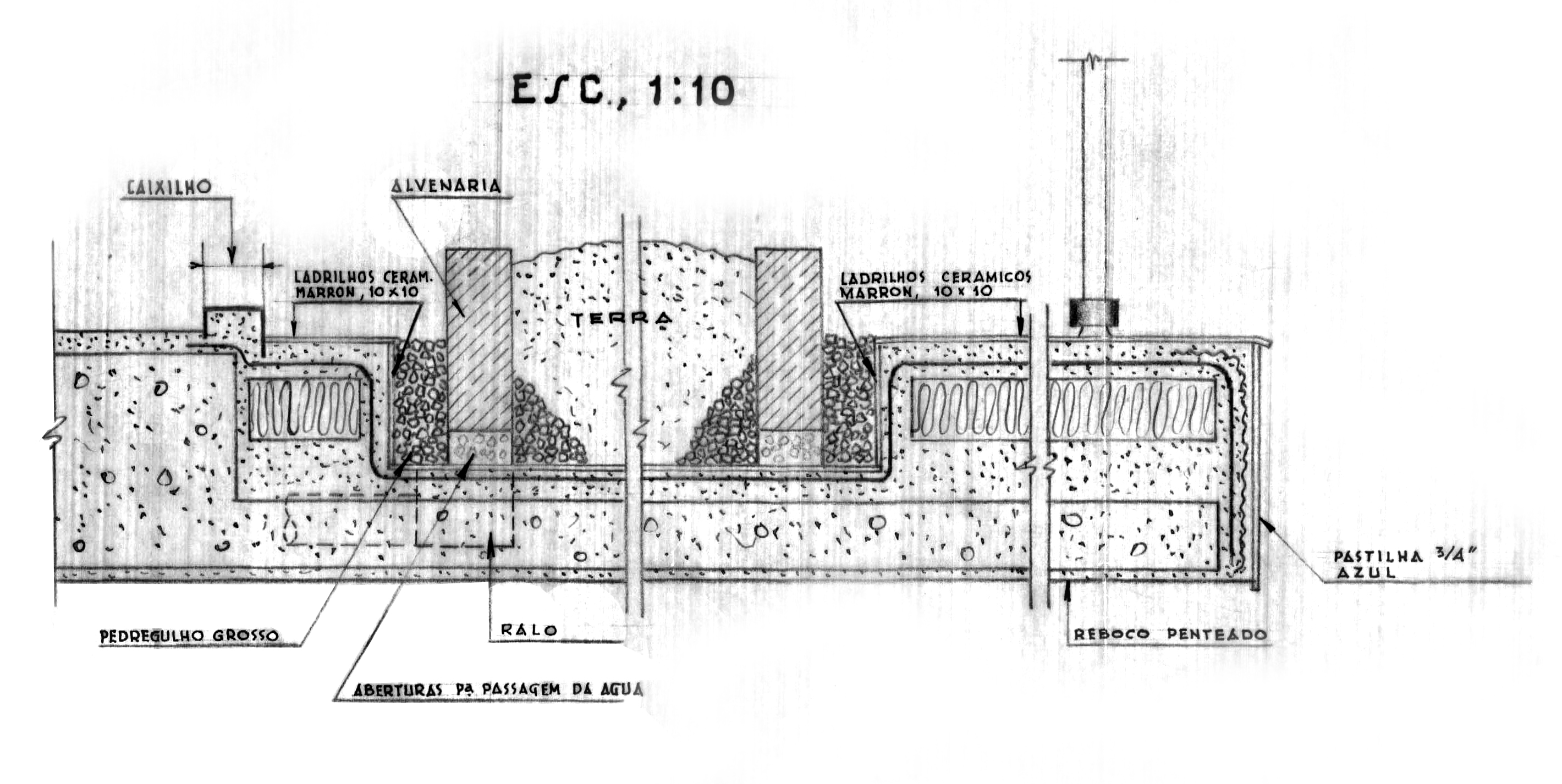 Fig.2. Detalhamento do sistema de captação de águas pluviais, segundo o projeto original (fonte: acervo FAUUSP)