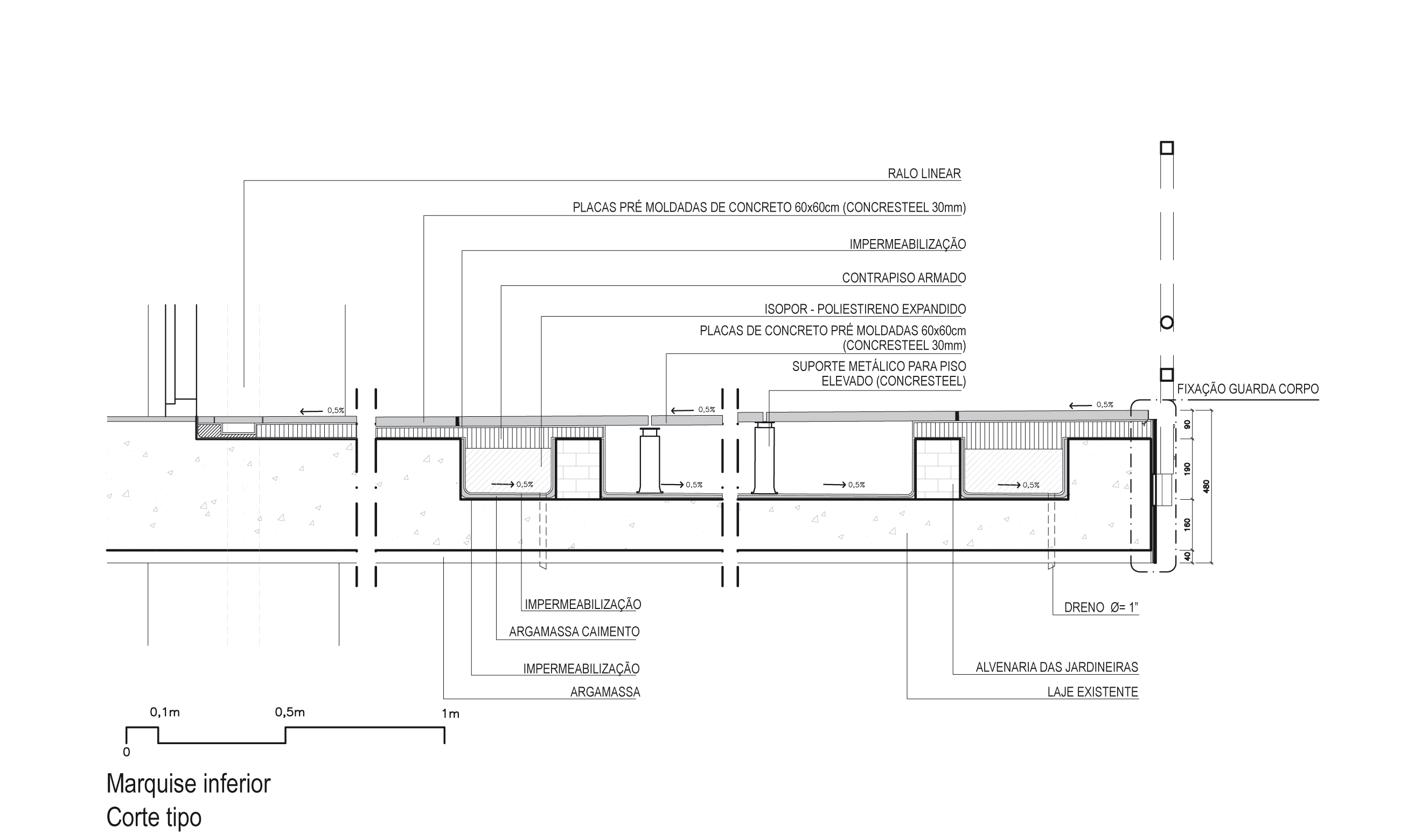 Fig.6. Detalhe das soluções de restauro para o piso da marquise inferior (fonte: acervo Metrópole Arquitetos)