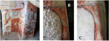 Fig. 2 – Consolidação de pintura mural com nanopartículas de hidróxido de cálcio e bário. Fonte: P. Baglioni, D. Chelazzi, R. Giorgi, G. Poggi, Langmuir (2013) 29, 5110.